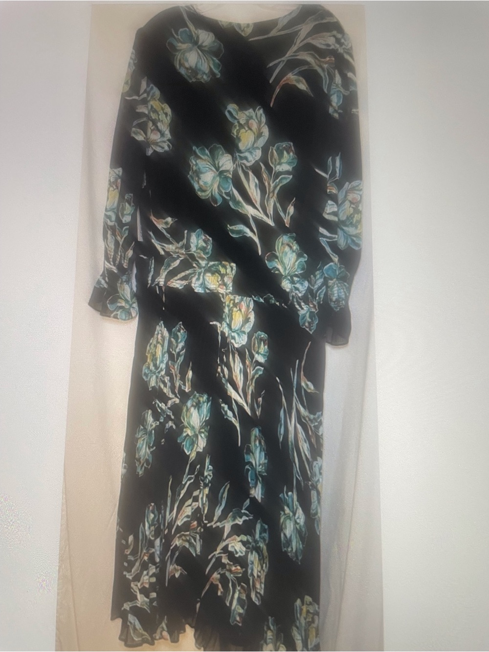 Chico’s Black Floral Midi Dress - Elegant Long Sleeve